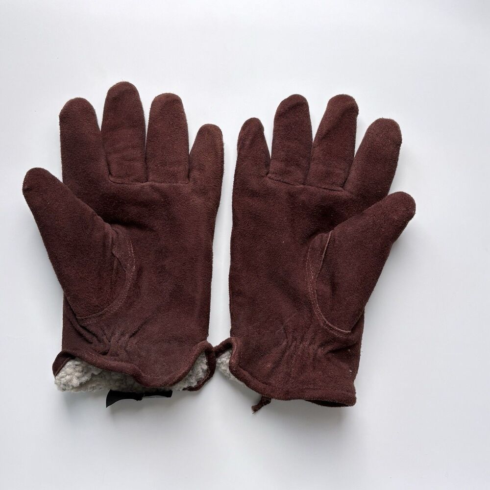 Vintage Men’s Gates Large Gloves Deerskin Brown Suede with Wrist Cinch Shearling - Picture 2 of 4